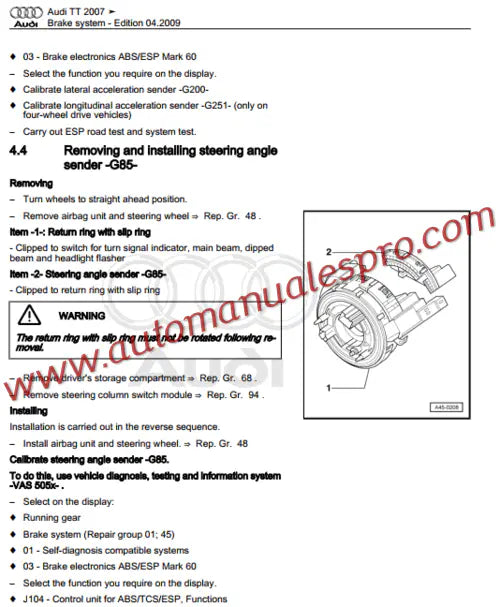 Manual de Taller y Diagramas Eléctricos Audi TT (2006-2014)