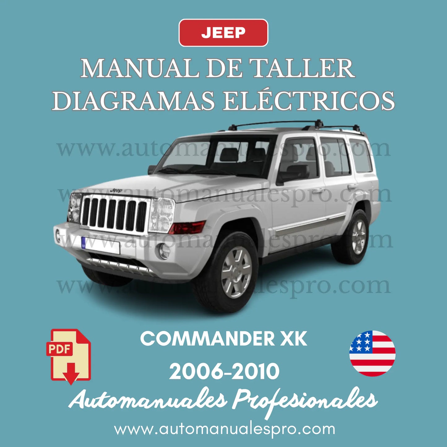 El Manual de Servicio para Tu Jeep Commander XK, aplicable a los años 2006 al 2010, con todos los procedimientos de reparación de motor, transmisión y la mecánica con sus respectivos diagramas eléctricos.