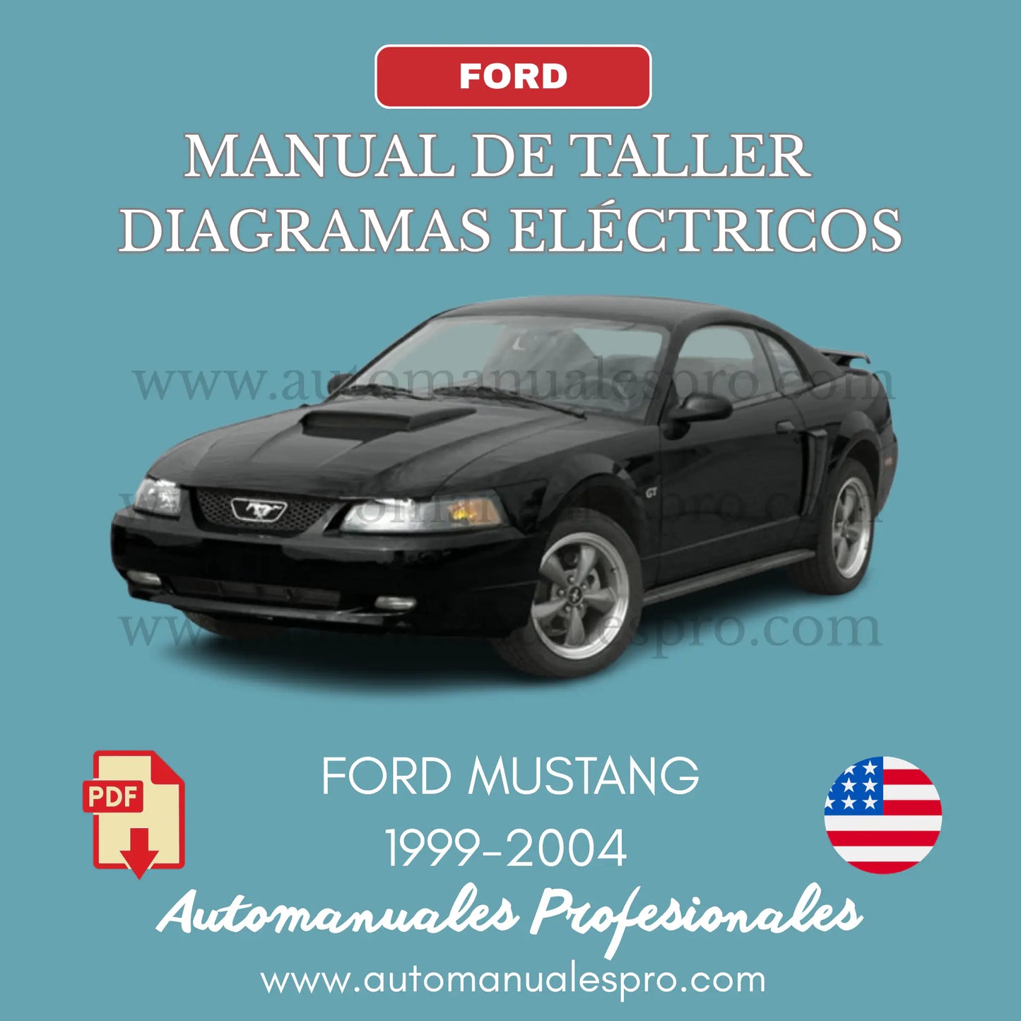 Este Manual de taller Oficial para el Ford Mustang de los años 1999-2004, esta referido a los procesos de reparación mecánica y eléctricos, incluyendo los esquemas eléctricos, detallados y de fácil lectura.